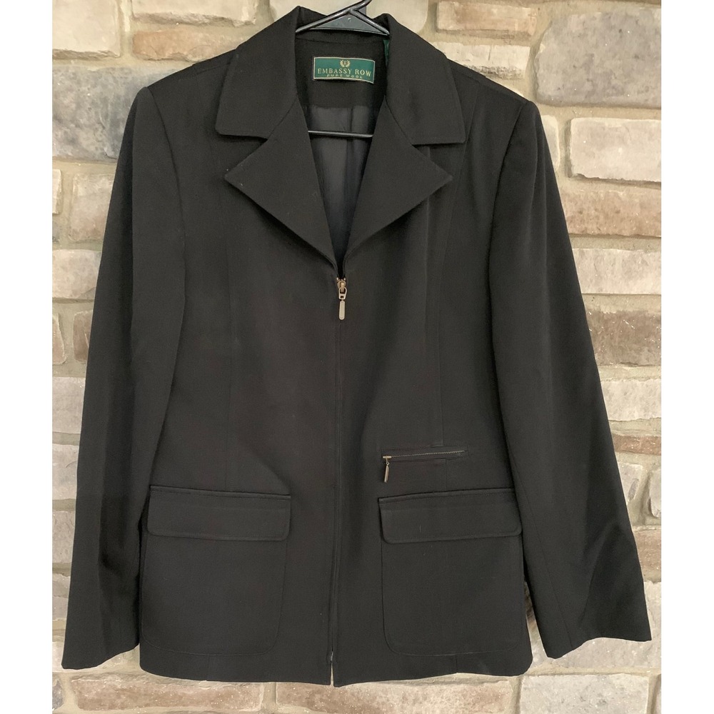 Embassy Row Pure Wool Zip Up Jacket Black Vintage Minimalist Dark Academia 8
